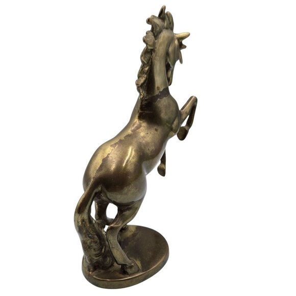 Vintage Brass Rearing Unicorn Figurine With Flowing Mane & Tail - Picture 4 of 16